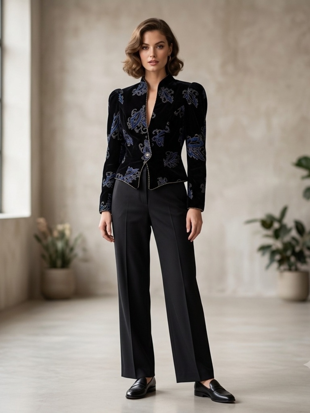 Vintage Cachet By Bari Protas Black Velvet Jacket Crop Whimsigoth Women’s 3/4